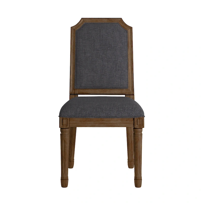 Chaises de salle à manger en bois massif et lin à dossier incurvé (lot de 2)
