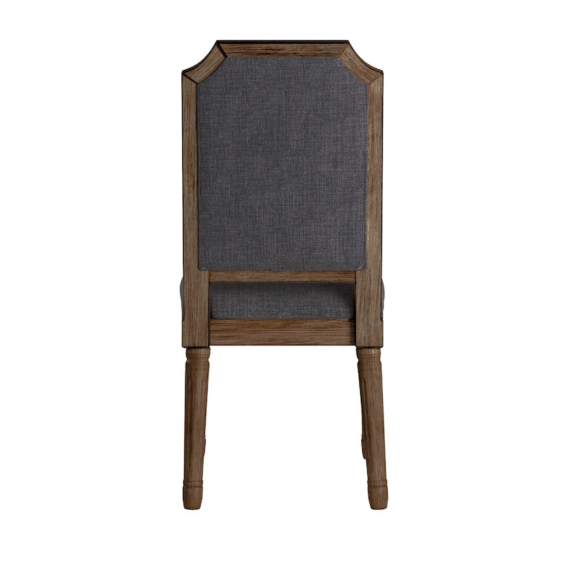 Chaises de salle à manger en bois massif et lin à dossier incurvé (lot de 2)