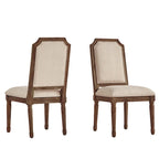 Chaises de salle à manger en bois massif et lin à dossier incurvé (lot de 2)