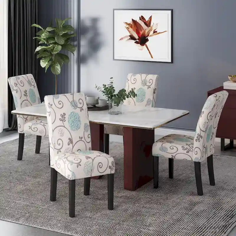 Patterned Upholstered Dining Chairs (Set of 4)