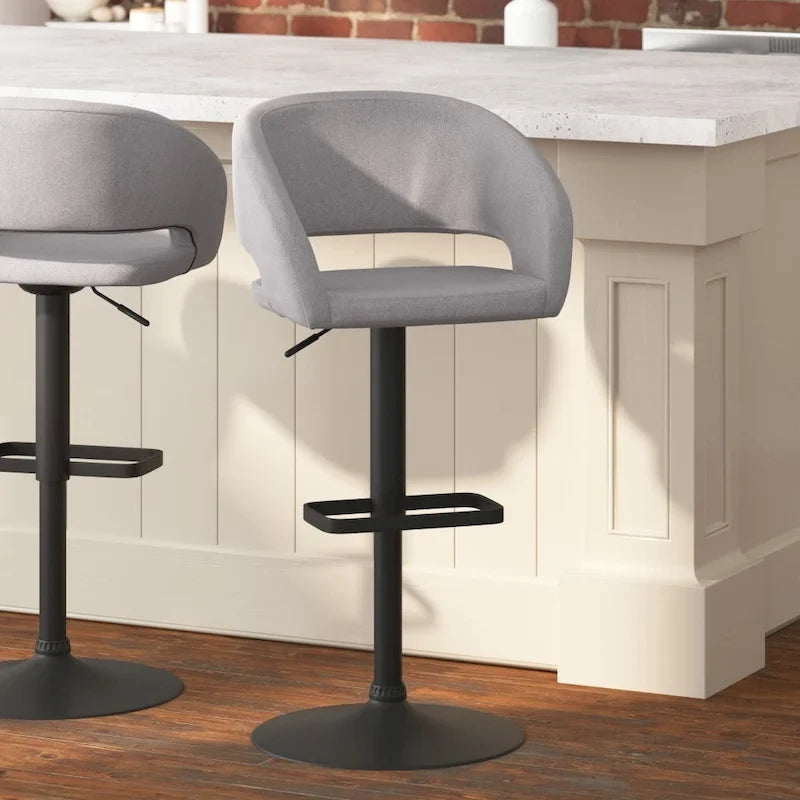 Modern Upholstered Adjustable Height Swivel Barstool with Footrest