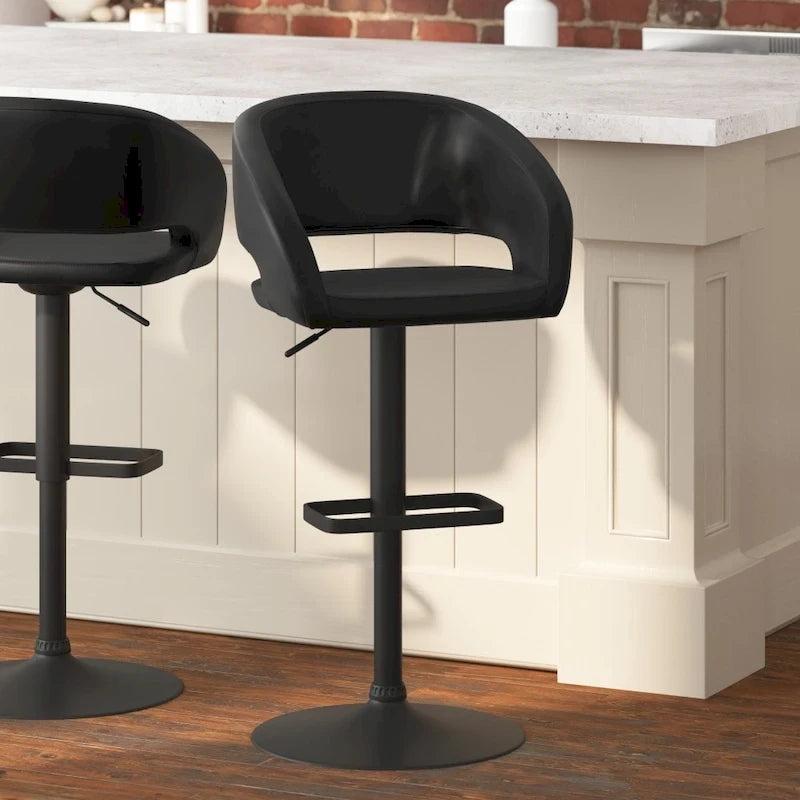 Modern Upholstered Adjustable Height Swivel Barstool with Footrest