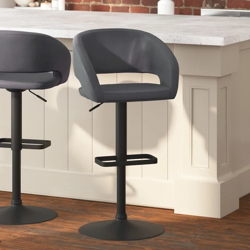 Modern Upholstered Adjustable Height Swivel Barstool with Footrest