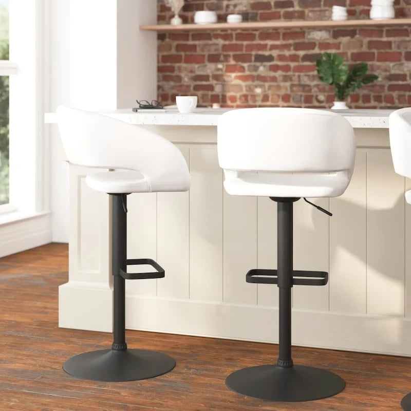 Modern Upholstered Adjustable Height Swivel Barstool with Footrest