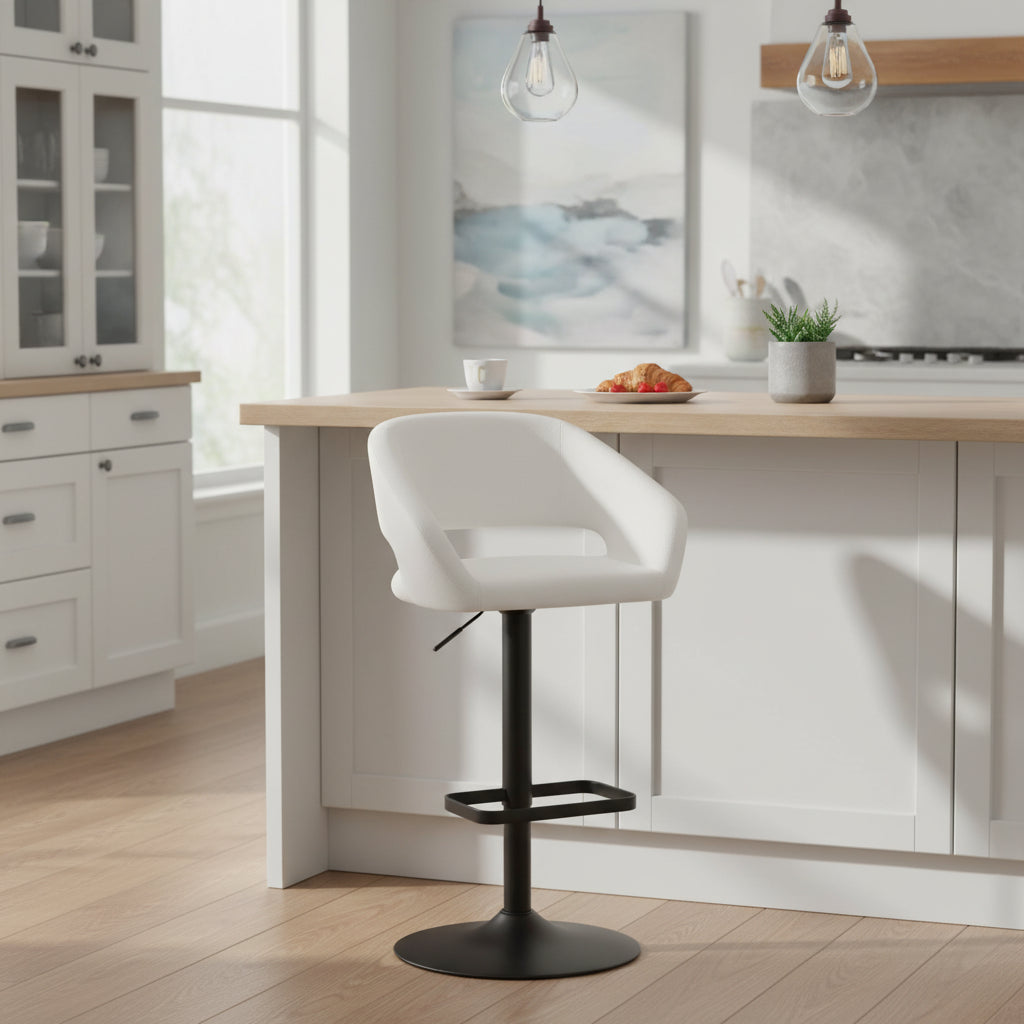 Modern Upholstered Adjustable Height Swivel Barstool with Footrest
