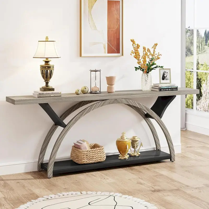 Console étroite et longue avec structure en demi-lune