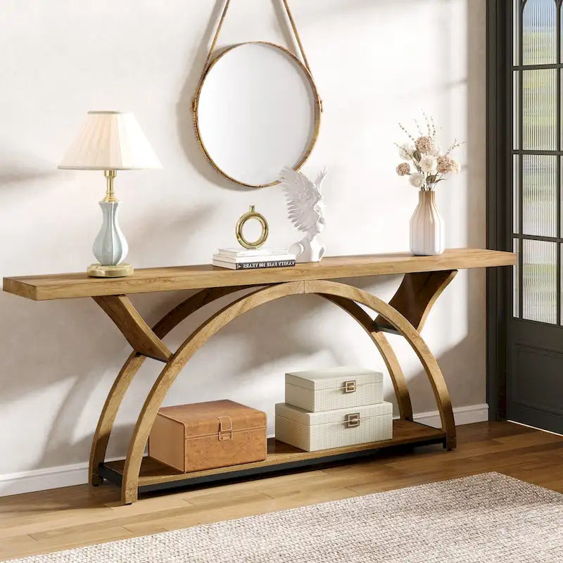Console étroite et longue avec structure en demi-lune