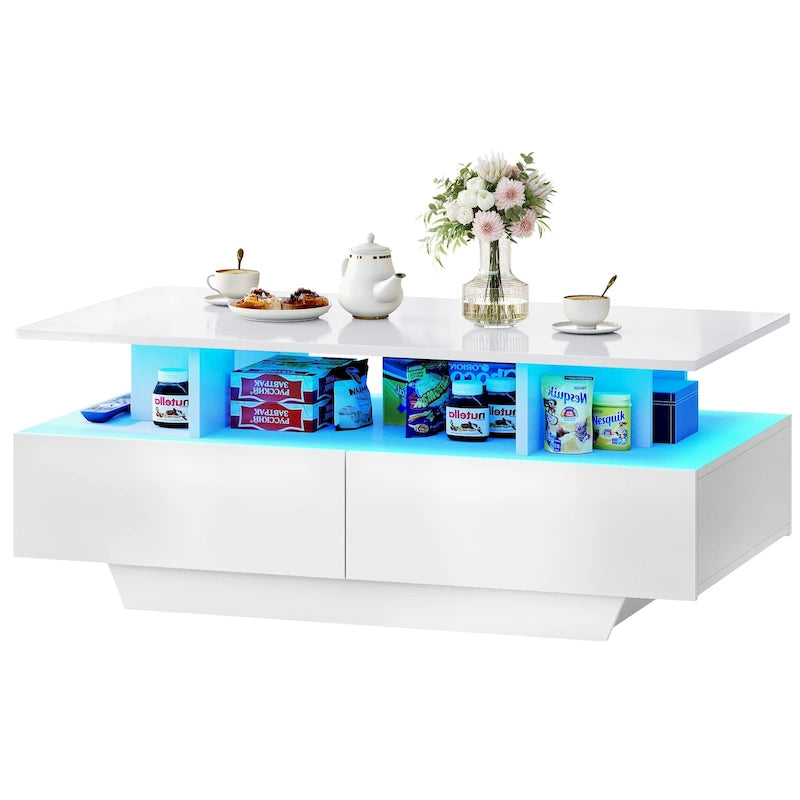 Modern Coffee Table with Storage High Glossy LED for Living Room