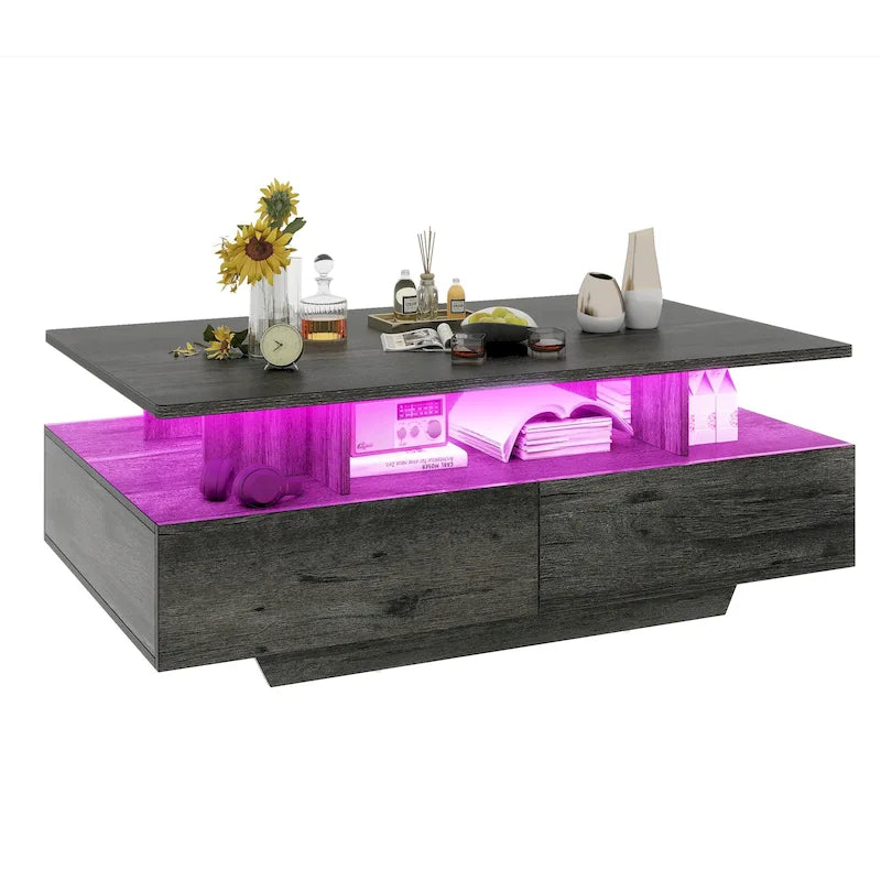 Modern Coffee Table with Storage High Glossy LED for Living Room