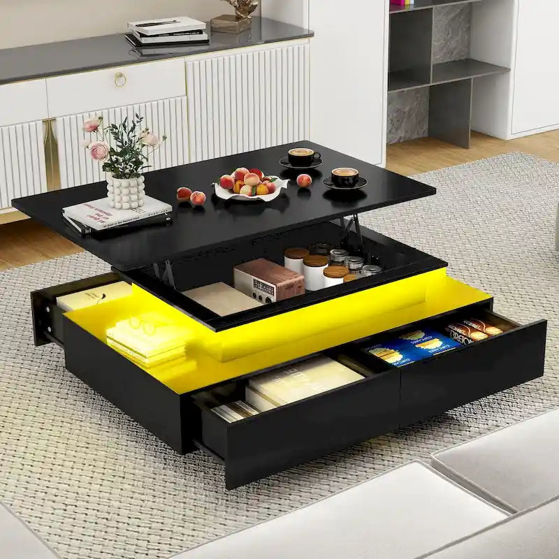 Modern Coffee Table with Storage High Glossy LED for Living Room