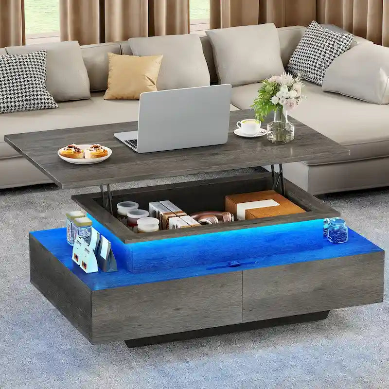 Modern Coffee Table with Storage High Glossy LED for Living Room