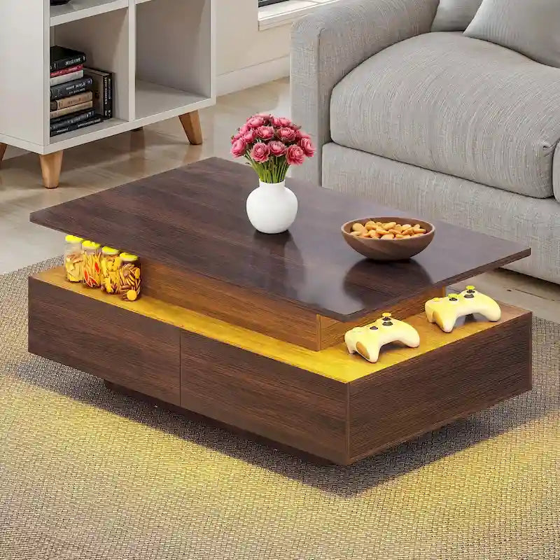Modern Coffee Table with Storage High Glossy LED for Living Room