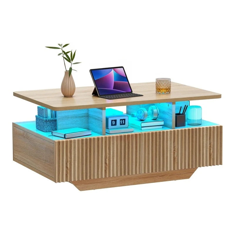Modern Coffee Table with Storage High Glossy LED for Living Room