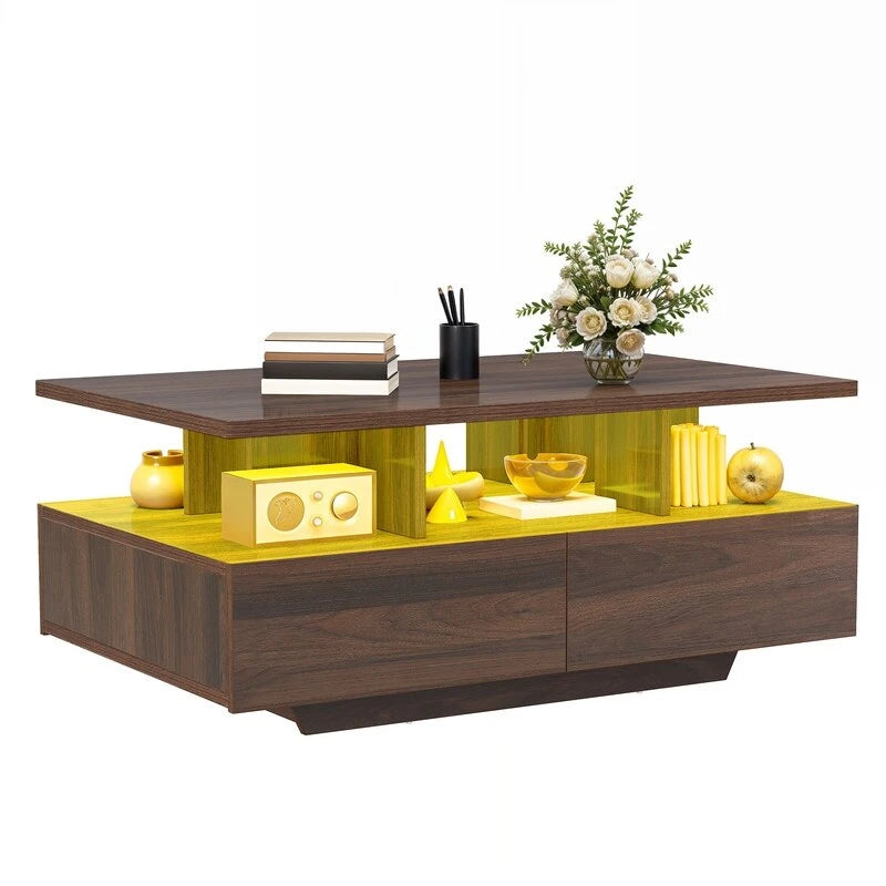 Modern Coffee Table with Storage High Glossy LED for Living Room