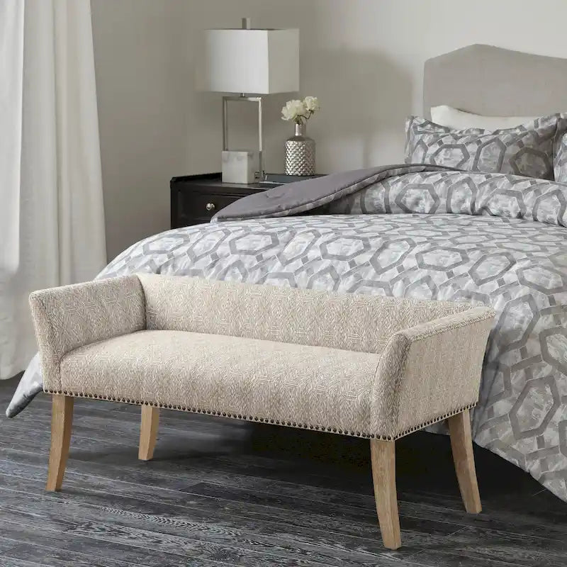 Madison Park Welburn 49.5 Upholstered Bench with Back & Wood Legs