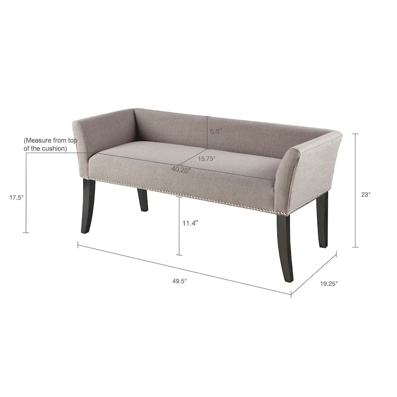Banc rembourré de 49,5 po avec dossier et pieds en bois