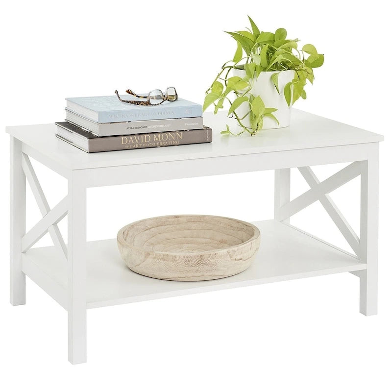 Table basse à deux niveaux avec étagère