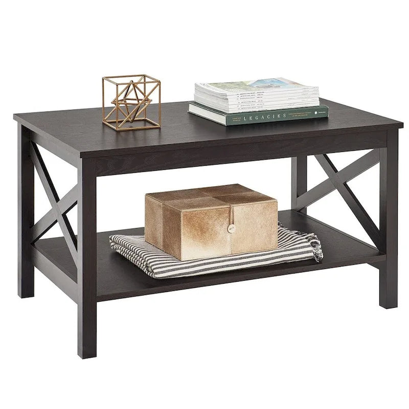 Table basse à deux niveaux avec étagère