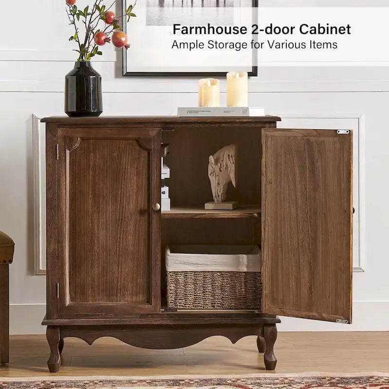 34-Inch Tall Double-Door Farmhouse-Style Decorative Cabinet