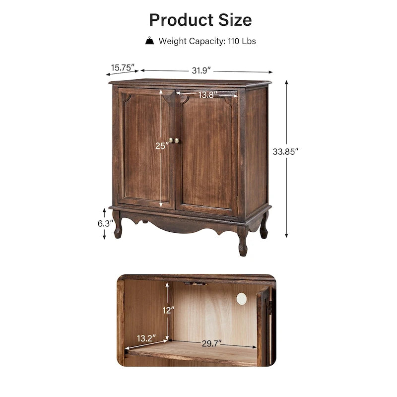 Meuble décoratif de style rustique à double porte de 86 cm de haut