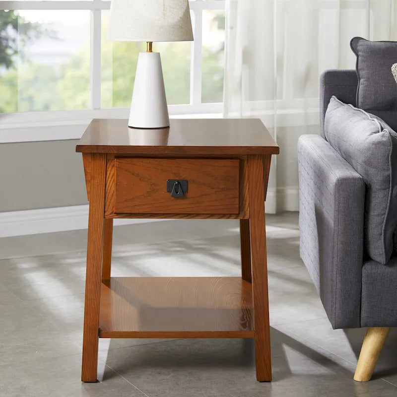 Solid Wood Mission End Table with Drawer