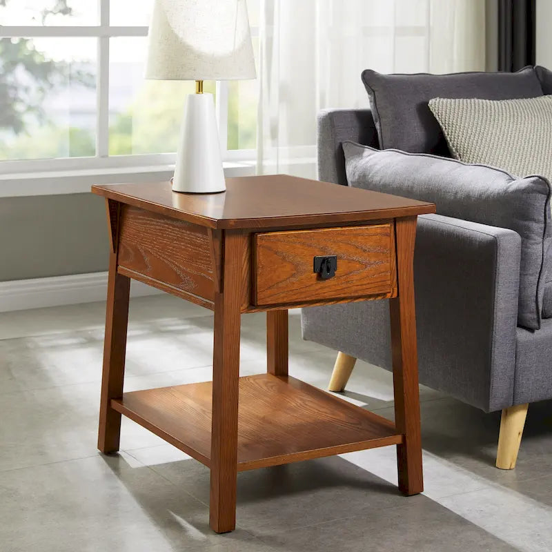 Solid Wood Mission End Table with Drawer