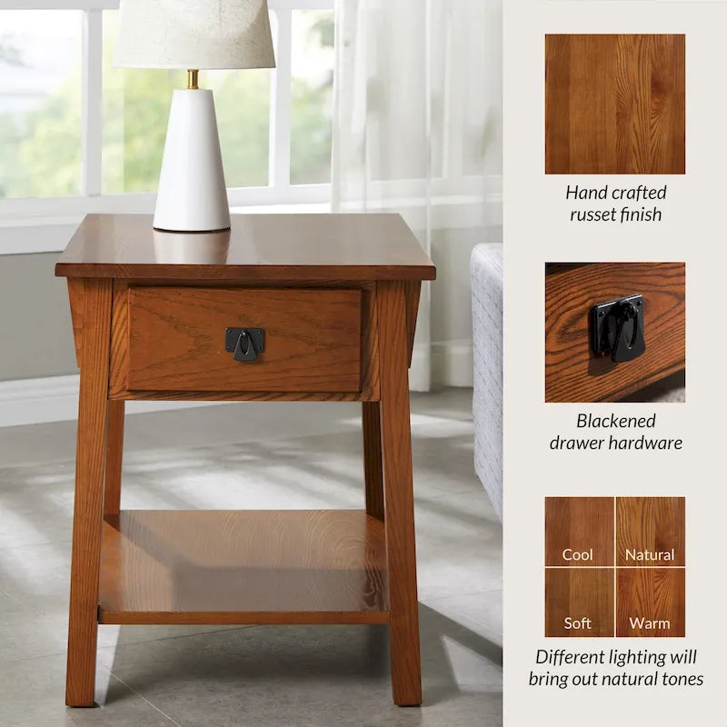 Solid Wood Mission End Table with Drawer