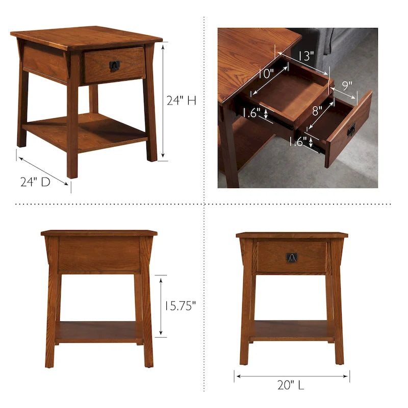 Solid Wood Mission End Table with Drawer