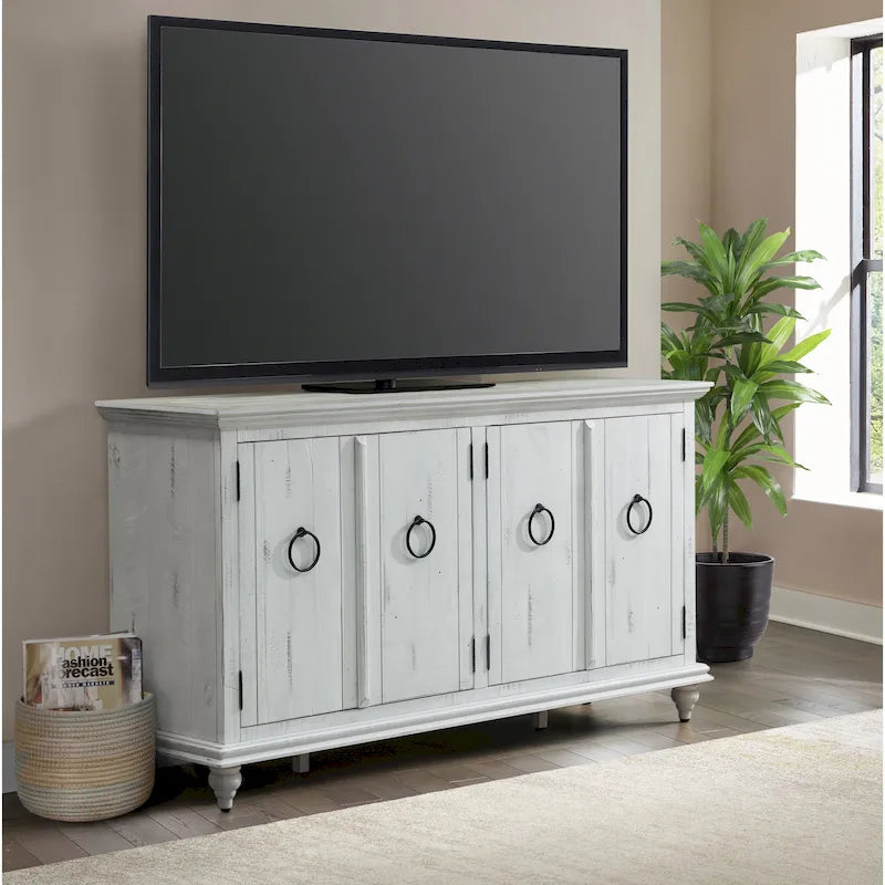 Meuble TV console en bois massif à 4 portes de 65 pouces - 35 pouces de haut x 65 pouces de large x 18 pouces de profondeur