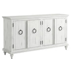 Meuble TV console en bois massif à 4 portes de 65 pouces - 35 pouces de haut x 65 pouces de large x 18 pouces de profondeur