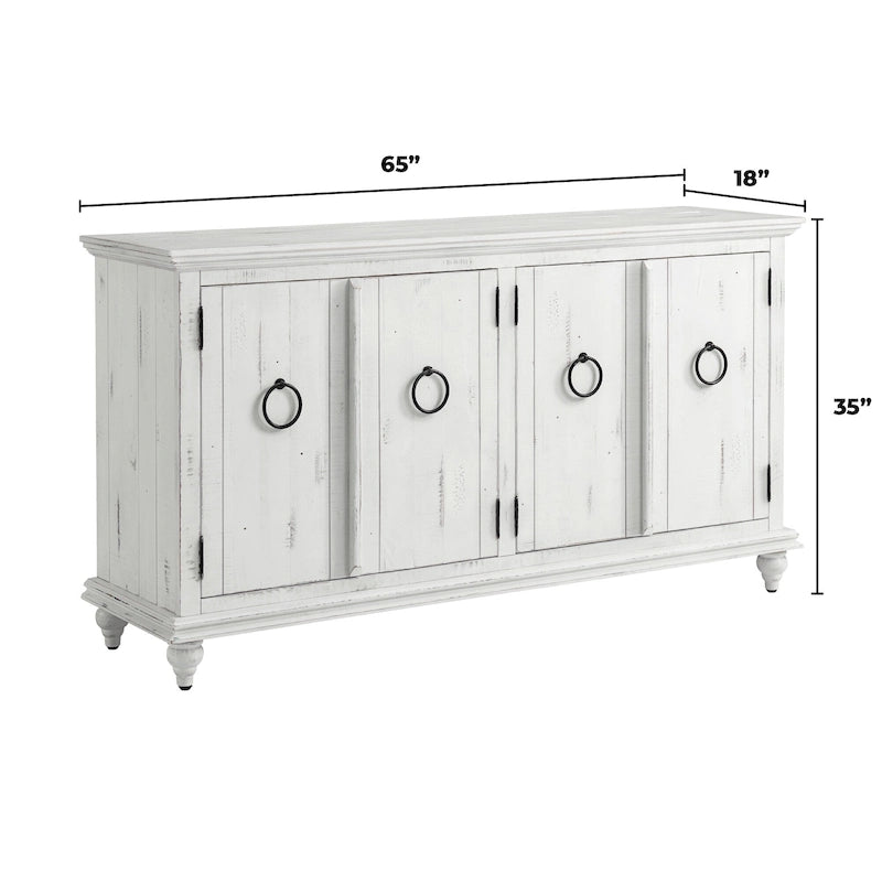 Meuble TV console en bois massif à 4 portes de 65 pouces - 35 pouces de haut x 65 pouces de large x 18 pouces de profondeur