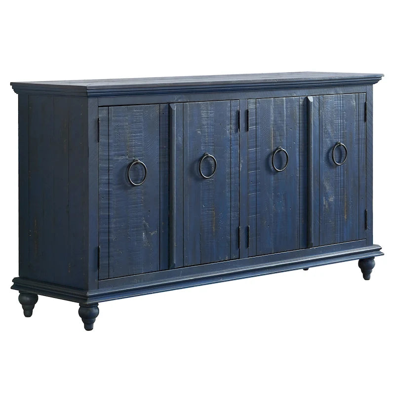 Meuble TV console en bois massif à 4 portes de 65 pouces - 35 pouces de haut x 65 pouces de large x 18 pouces de profondeur