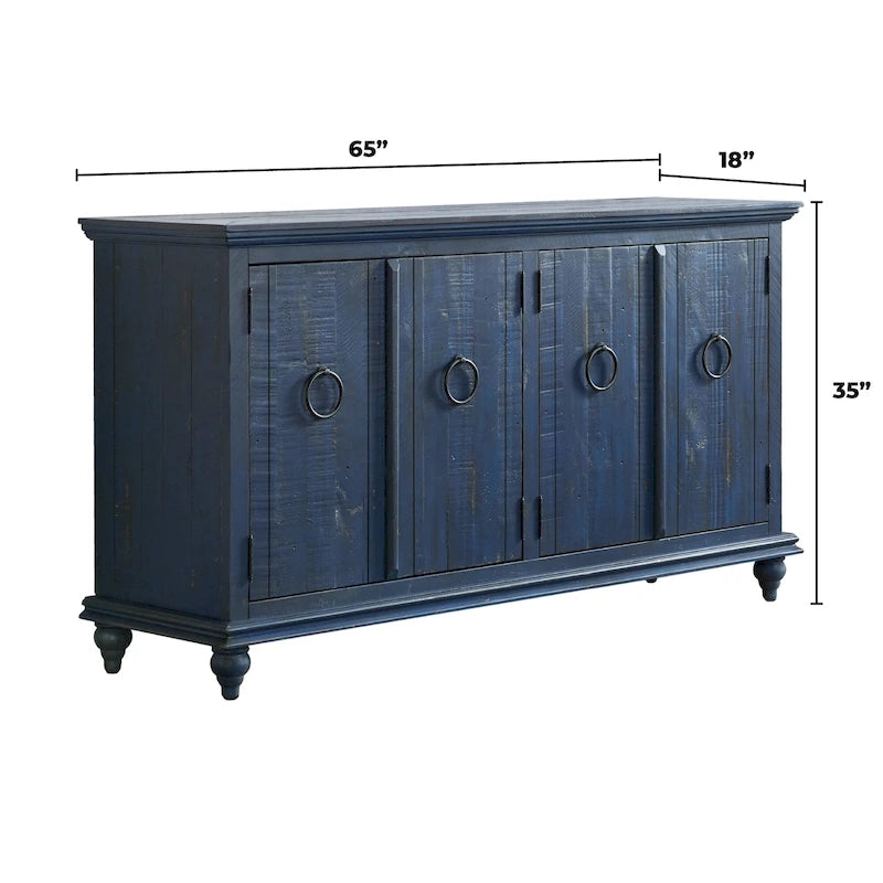 Meuble TV console en bois massif à 4 portes de 65 pouces - 35 pouces de haut x 65 pouces de large x 18 pouces de profondeur