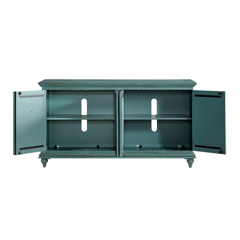 Meuble TV console en bois massif à 4 portes de 65 pouces - 35 pouces de haut x 65 pouces de large x 18 pouces de profondeur