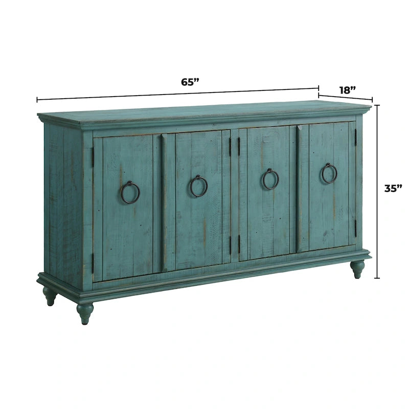 Meuble TV console en bois massif à 4 portes de 65 pouces - 35 pouces de haut x 65 pouces de large x 18 pouces de profondeur