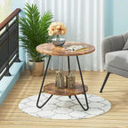 Table d'appoint ronde, table de canapé à 2 niveaux en bois pour salon et chambre à coucher