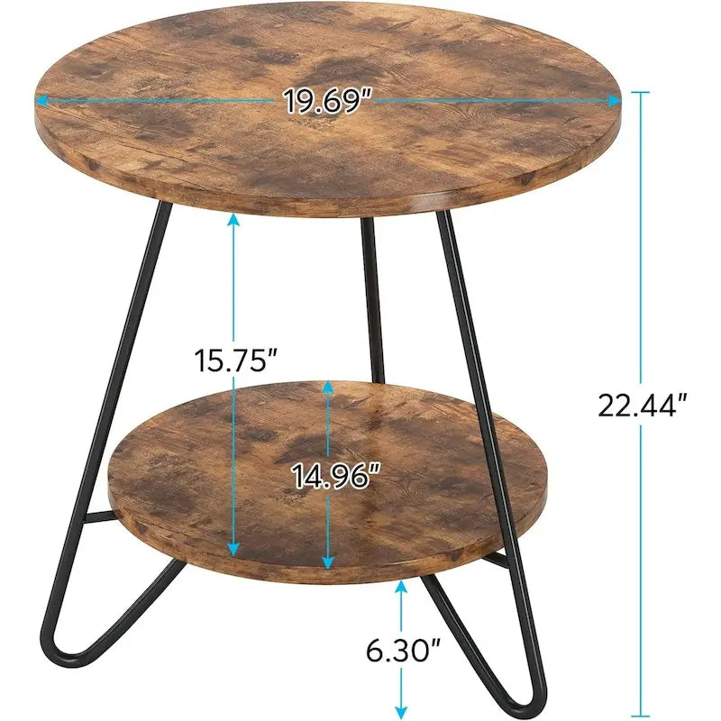 Table d'appoint ronde, table de canapé à 2 niveaux en bois pour salon et chambre à coucher