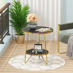 Table d'appoint ronde, table de canapé à 2 niveaux en bois pour salon et chambre à coucher