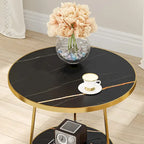 Table d'appoint ronde, table de canapé à 2 niveaux en bois pour salon et chambre à coucher