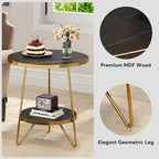 Table d'appoint ronde, table de canapé à 2 niveaux en bois pour salon et chambre à coucher