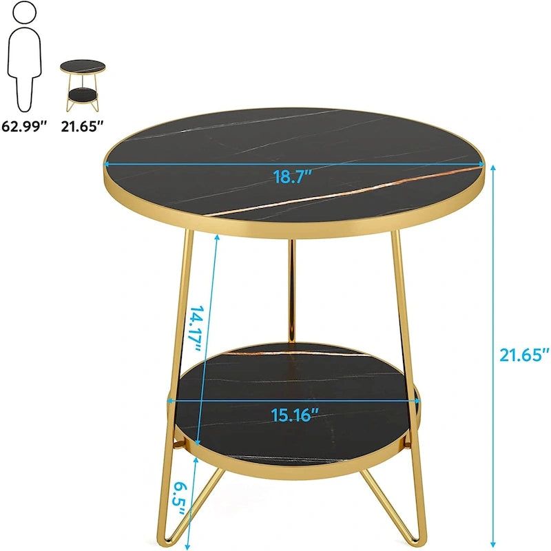 Table d'appoint ronde, table de canapé à 2 niveaux en bois pour salon et chambre à coucher