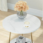 Table d'appoint ronde, table de canapé à 2 niveaux en bois pour salon et chambre à coucher