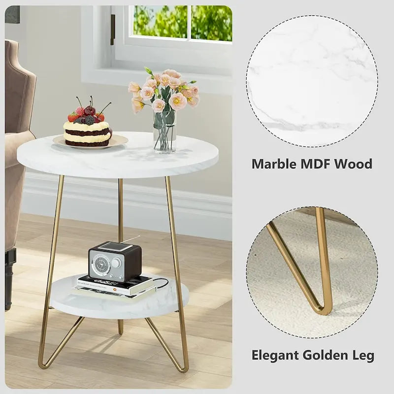 Table d'appoint ronde, table de canapé à 2 niveaux en bois pour salon et chambre à coucher