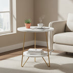 Table d'appoint ronde, table de canapé à 2 niveaux en bois pour salon et chambre à coucher