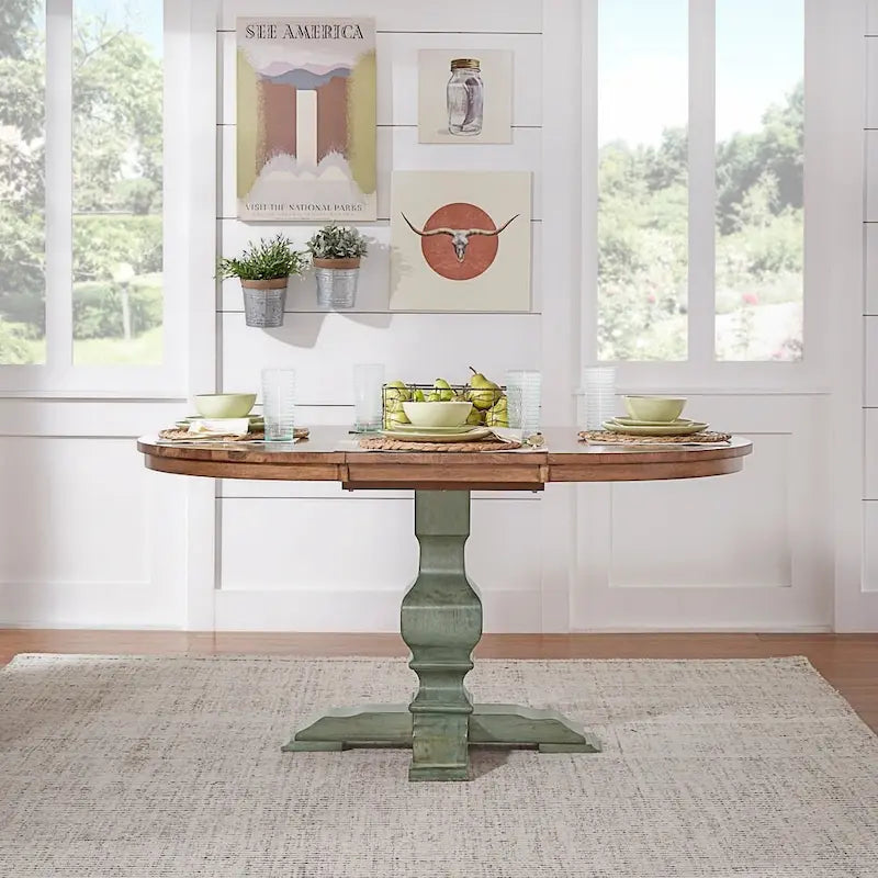 Two-Tone Oval Solid Wood Dining Table