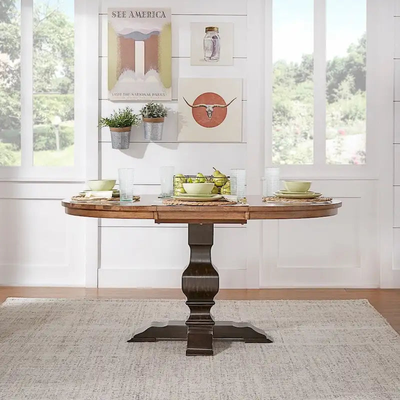 Two-Tone Oval Solid Wood Dining Table
