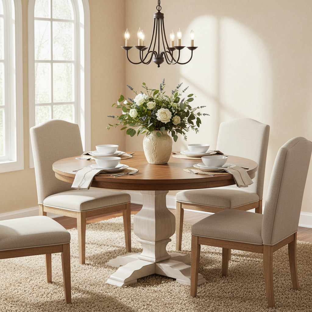Two-Tone Oval Solid Wood Dining Table