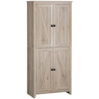 Garde-manger de cuisine autoportant à 4 portes de 183 cm, armoire de rangement avec 4 niveaux et étagères réglables, blanc