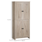 Garde-manger de cuisine autoportant à 4 portes de 183 cm, armoire de rangement avec 4 niveaux et étagères réglables, blanc