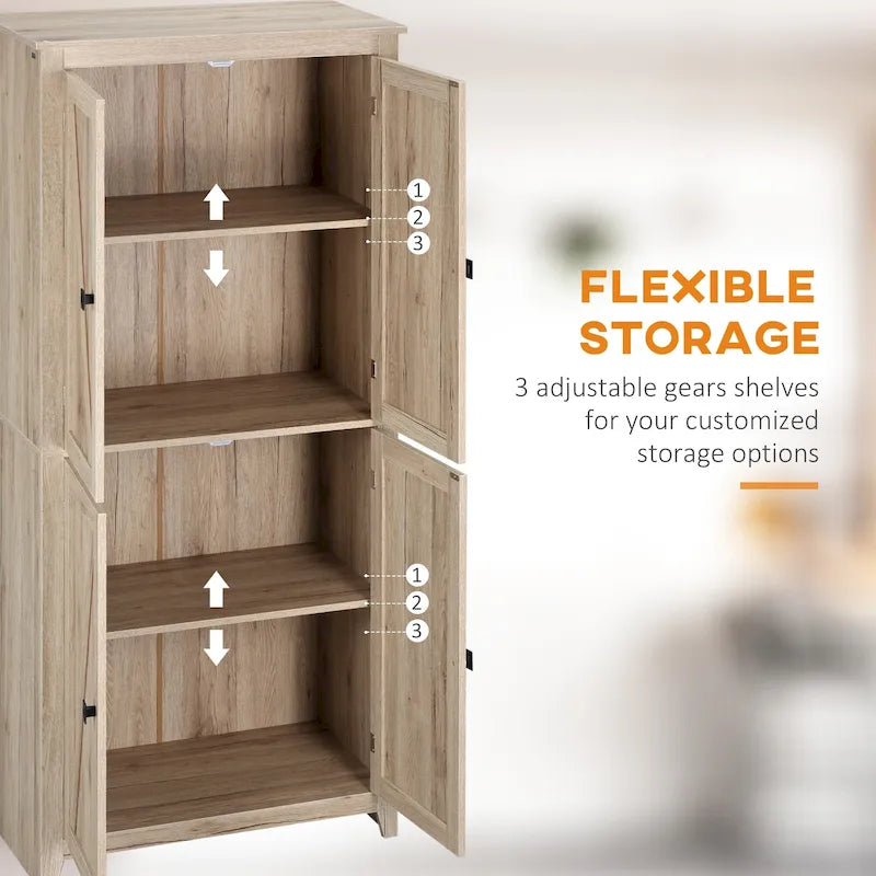 Garde-manger de cuisine autoportant à 4 portes de 183 cm, armoire de rangement avec 4 niveaux et étagères réglables, blanc